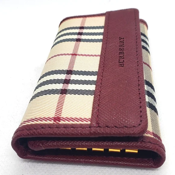 BURBERRY- Burgundy Key Holder with Gold Accents -Like-New -